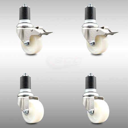 Service Caster 3 Inch 316SS Nylon Swivel 1-7/8 Inch Expanding Stem Caster Lock Brake SCC, 2PK SCC-SS316TTLEX20S314-NYS-2-S-2-178